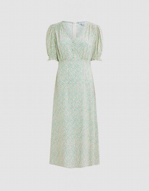 Urban Revivo Floral Women's Dress Green | RRN9913YK