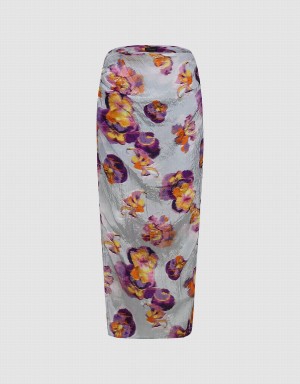 Urban Revivo Flower Printed Straight Women's Skirts Blue | GOH1120XX