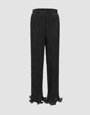 Urban Revivo Frill Trim Loose Straight Women's Pants Black | XHA4331VZ