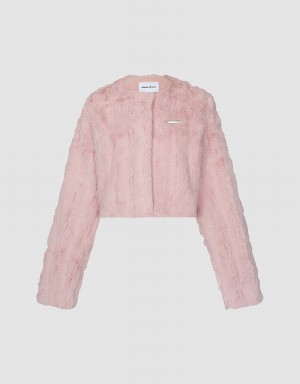 Urban Revivo Furry Crew Neck Straight Women's Coats Pink | LWB90100BY