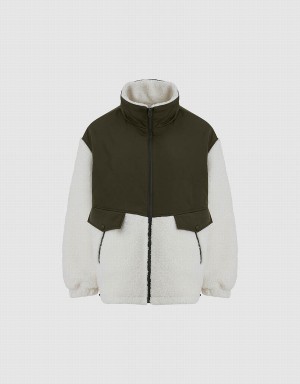 Urban Revivo Furry Stand Collar Padded Women's Coats White | YOF957TN