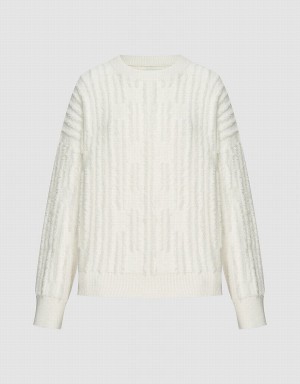 Urban Revivo Fuzzy Crew Neck Women's Sweaters White | EMB8470IJ