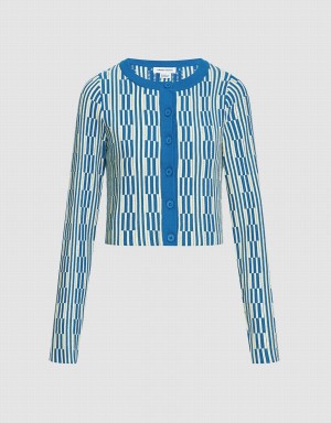 Urban Revivo Geo Pattern Button Up Women's Cardigan Blue | AQT4295KA