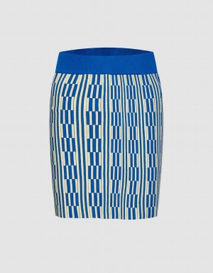 Urban Revivo Geo Pattern Knit Women's Skirts Blue | IWJ2819FQ