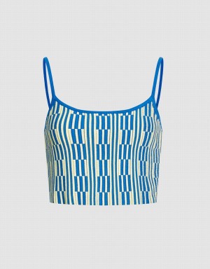 Urban Revivo Geo Pattern Knitted Cami Women's Tank Top Blue | UZP950FZ