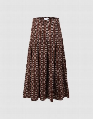 Urban Revivo Geometric Long Print Women's Skirts Brown | KTV668UD