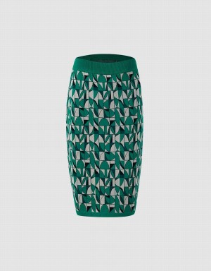 Urban Revivo Geometric Print Knitted Women's Skirts Green | GZG622JK