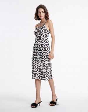 Urban Revivo Geometric Print Midi Women's Dress White | PGB485XN