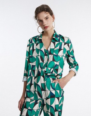 Urban Revivo Geometric Print Women's Shirts Green | ZRP6128UA