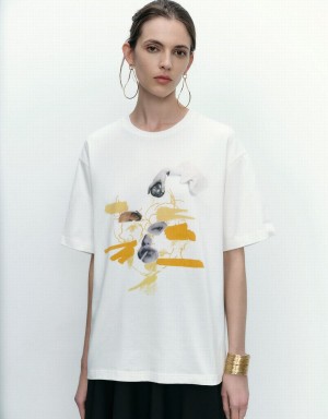 Urban Revivo Graphic Crew Neck Straight Women's T Shirts White | VOW730KM