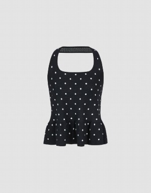 Urban Revivo Halter Neck Polka Dot Knitted Top Women's Cardigan Black | PKT9826LZ