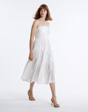 Urban Revivo Halter Tiered Midi Women's Dress White | MUN433UD