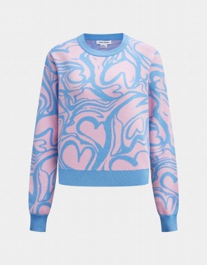 Urban Revivo Heart Pattern Jacquard Women's Sweaters Pink | HPT620SK