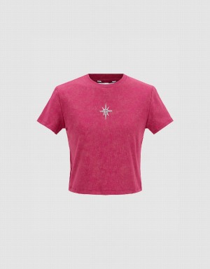 Urban Revivo Hexagram Printed Crew Neck Skinny Women's T Shirts Pink | SHB1750AO