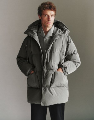 Urban Revivo Hooded A-Line Men's Down Jackets Grey | ACT7613NN