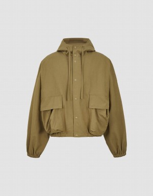 Urban Revivo Hooded Oversized Men's Jackets Khaki | DBH4331FJ