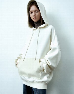 Urban Revivo Hooded Oversized Women's Sweatshirts White | SSX2977AZ