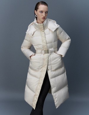 Urban Revivo Hooded Skater With Belt Women's Down Jackets White | DKP5648DI