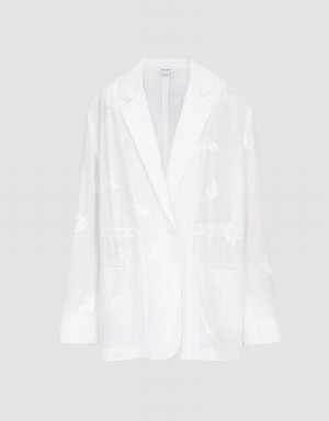 Urban Revivo Horse Jacquard Single Breasted Women's Blazers White | ZDV8091NC