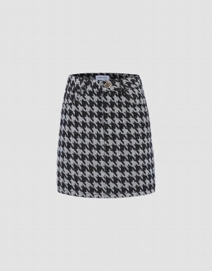 Urban Revivo Houndstooth Mini A-Line Denim Women's Skirts Grey | VKP8226NN