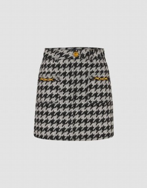 Urban Revivo Houndstooth Mini Denim Checkered Women's Skirts Black | IVP4694ZV