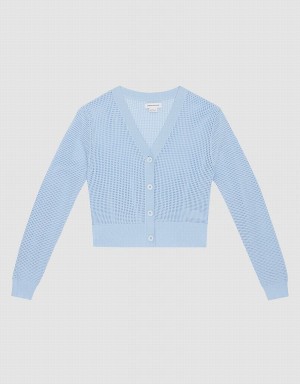 Urban Revivo Knitted Button Up Women's Cardigan Blue | KQV7781UQ