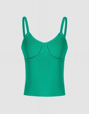 Urban Revivo Knitted Cami Top Women's Tank Top Green | TBA1461JM