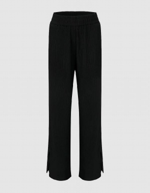 Urban Revivo Knitted Straight Women's Pants Black | NOU1529QA