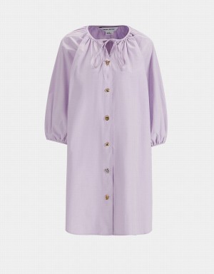 Urban Revivo Knot Front Button Up Crew Neck Women's Dress Purple | JTV4947FV