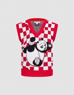 Urban Revivo Kung Fu Panda Checkered Women's Tank Top Red | VNO4361OI