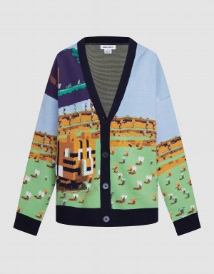 Urban Revivo Landscape Contrast Trim Women's Cardigan Blue Multicolor | KHM10013RA