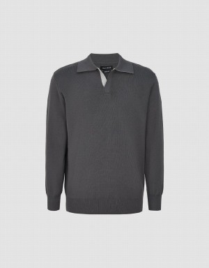 Urban Revivo Lapel Knitted Men's Cardigan Dark Grey | SUT6186DK