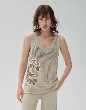 Urban Revivo Leaf Printed Knitted Women's Cardigan Khaki | ETF8639XO