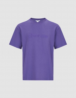 Urban Revivo Letter Embossed Crew Neck Men's T Shirts Purple | ZVA1094RE