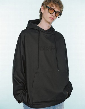 Urban Revivo Letter Embossed Oversized Hooded Overhead Men's Blouse Dark Grey | ULX520XO