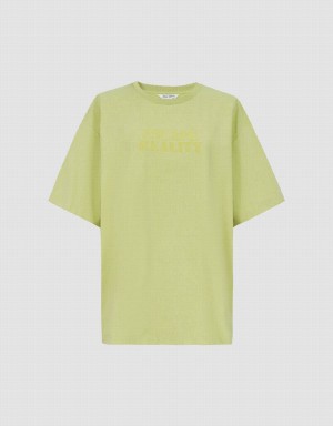 Urban Revivo Letter Printed Crew Neck Loose Women's T Shirts Green | SNU3736PY