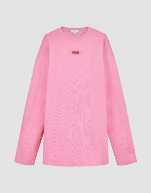 Urban Revivo Letter Printed Crew Neck Loose Women's T Shirts Pink | RSS8363IW