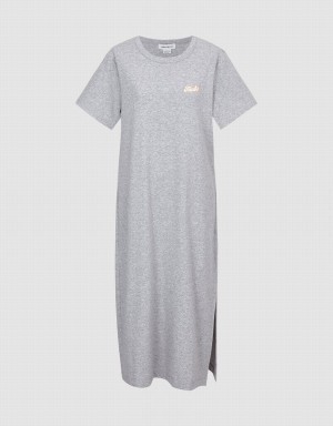 Urban Revivo Letter Printed Crew Neck Straight Women's Dress Grey | VLY1378TB