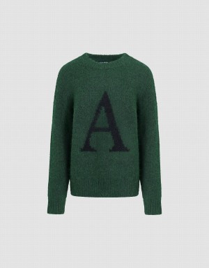 Urban Revivo Letter Printed Crew Neck Women's Sweaters Green | QXD7429TN