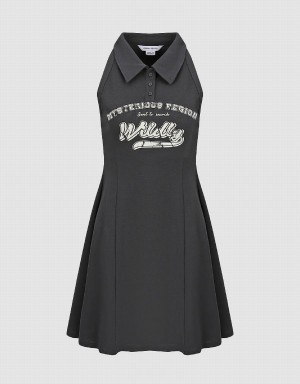 Urban Revivo Letter Printed Sleeveless A-Line Women's Dress Grey | YNJ4896ID