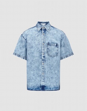 Urban Revivo Loose Denim Men's Shirts Blue | PHU2581EQ