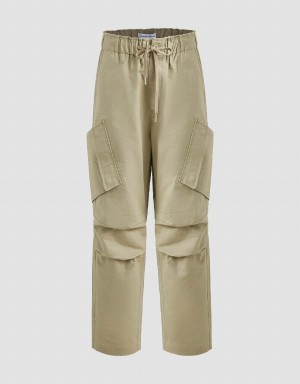 Urban Revivo Loose Straight Men's Pants Khaki | YJE795TM