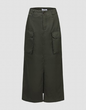 Urban Revivo Maxi A-Line With Belt Women's Skirts Green | ZWR423NB