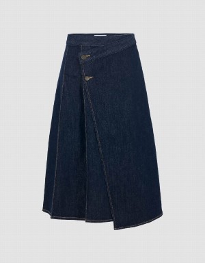 Urban Revivo Midi A-Line Denim Women's Skirts Blue | JHX9739UI