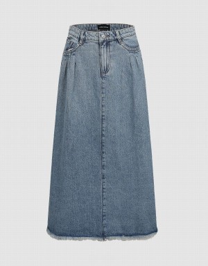 Urban Revivo Midi A-Line Denim Women's Skirts Blue | ZDE533DH