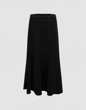 Urban Revivo Midi A-Line Denim Women's Skirts Black | UUC1162ZL