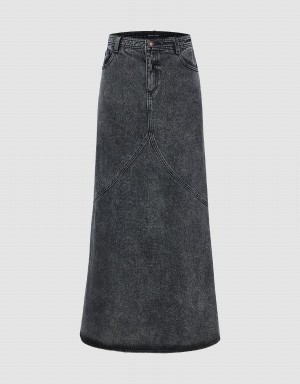 Urban Revivo Midi Fishtail Denim Women's Skirts Black | QNT8548AT