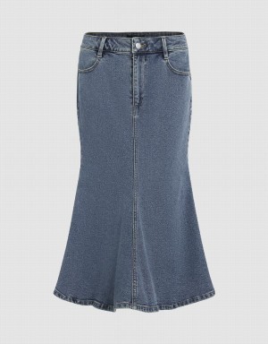 Urban Revivo Midi Fishtail Denim Women's Skirts Blue | MRK8134EU