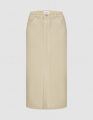 Urban Revivo Midi Straight Denim Women's Skirts Khaki | GHU823OY