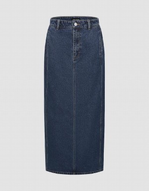 Urban Revivo Midi Straight Denim Women's Skirts Blue | AUY2417XU